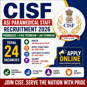 CISF ASI Paramedical Staff Recruitment 2026 Apply Online Form