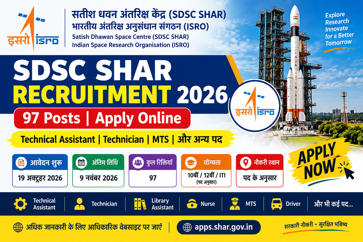 ISRO SDSC SHAR Recruitment 2026 – 97 Posts Apply Online